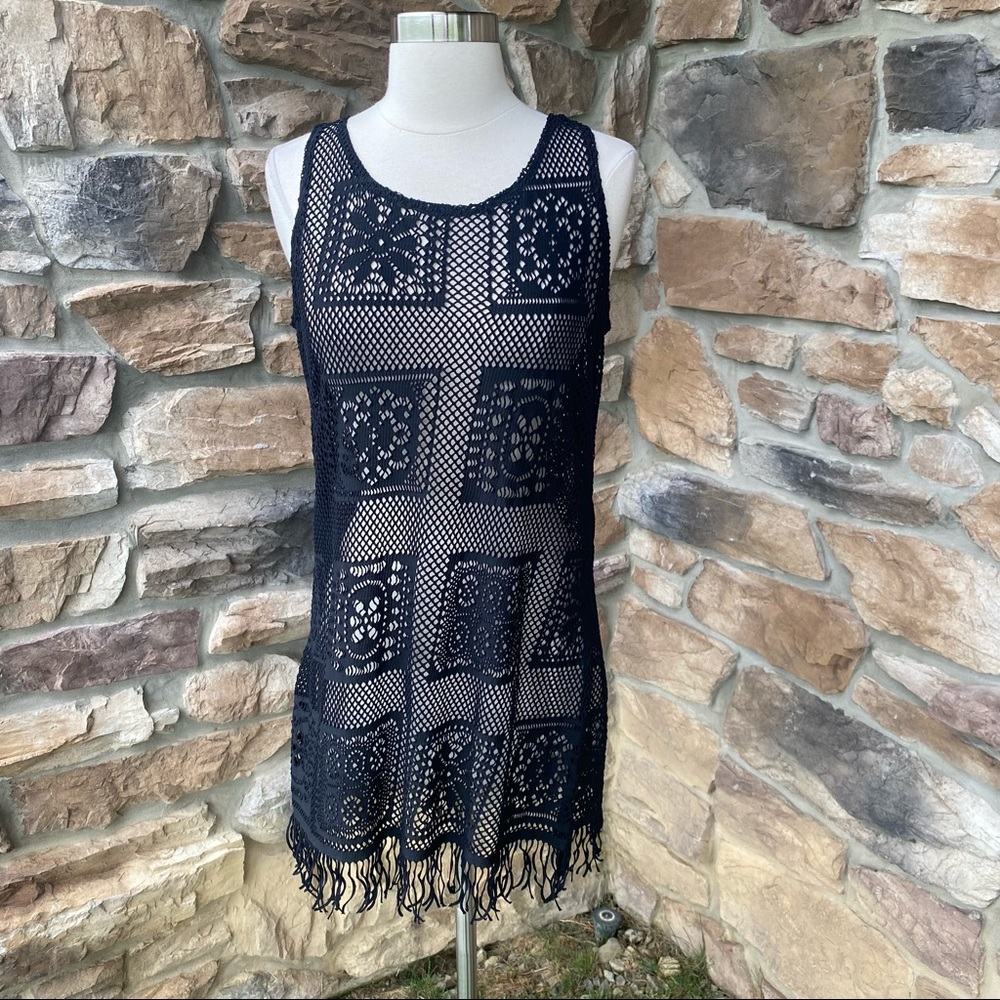 Serene black crochet beach coverup